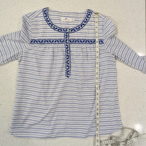 Vineyard Vines Woman Blue White Striped Long Sleeve Top Blouse Embroidery M - Picture 5 of 11